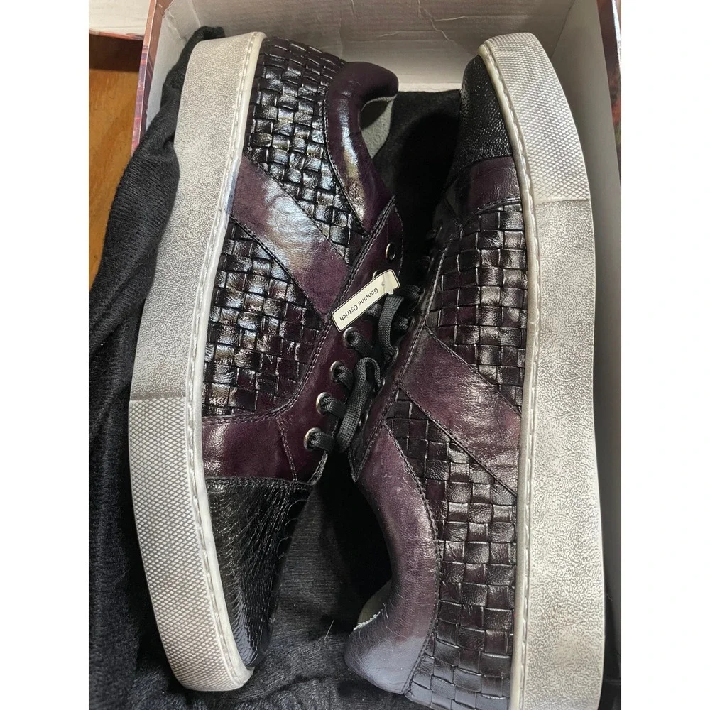 Belvedere Ecco Mens 11 Black Genuine Ostrich Leg Woven Leather Sneakers Y11/ECCO
